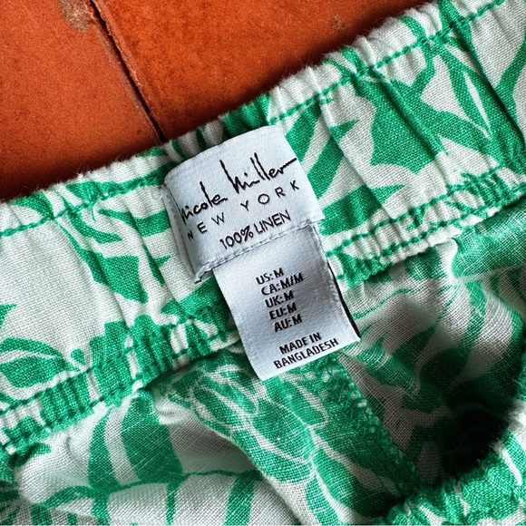 Sz M Nicole Miller 100% Linen Wide Leg Cropped Tropical Resort Pants EUC - Picture 4 of 4